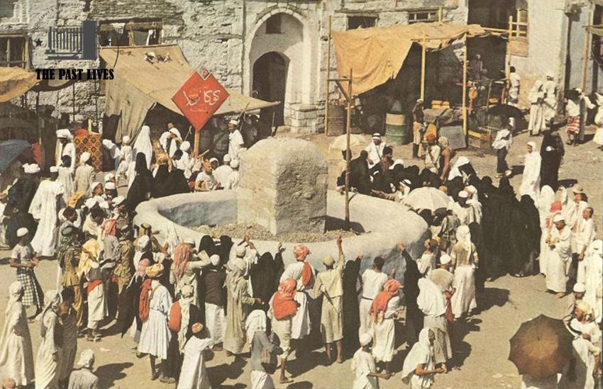 Pilgrims stoning the Jamarat during the Hajj season of 1953