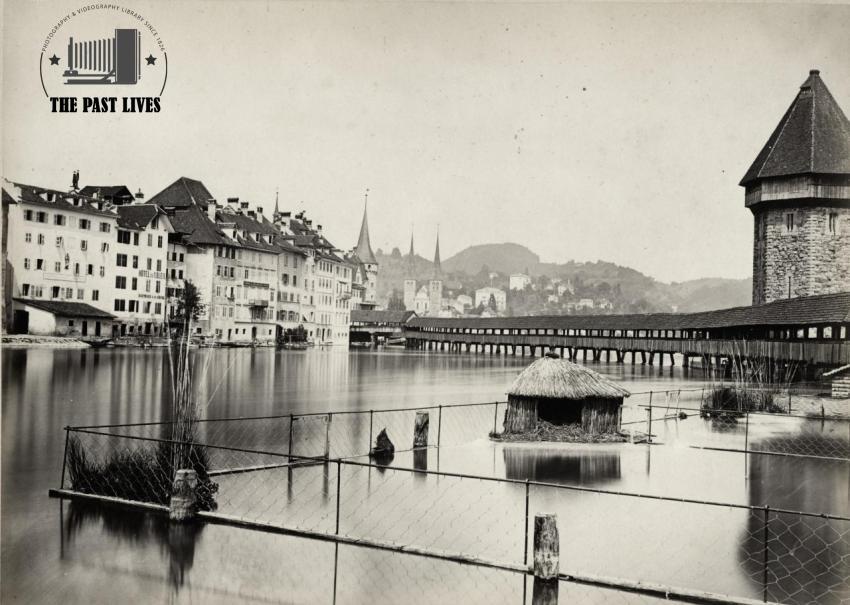 Switzerland , The Kapellbrücke, Lucerne 1870