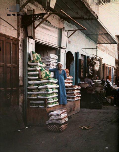 Traditional munjid Upholstery Shop in Egypt 1920