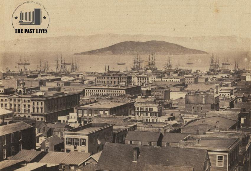 1856 San Francisco and the harbor from Stockton Street